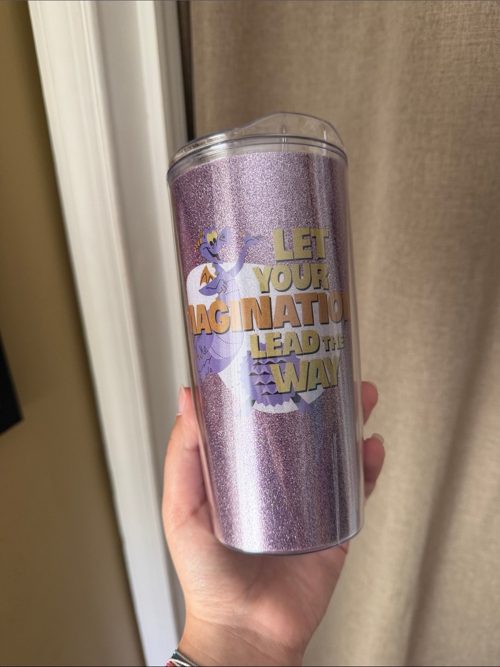 Disney Figment Glitter Lavender Travel Tumbler with Inspirational Quote